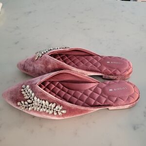 Birdies Pink Mules with Quilted Texture and Rhinestone Details